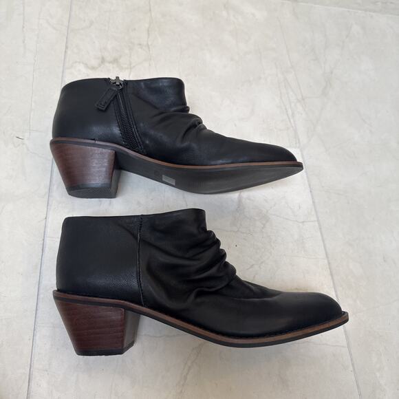 Kelsi Dagger Sz 8 Black Boots Booties Leather Ankle Ruched Brooklyn Block Heel - Picture 7 of 11